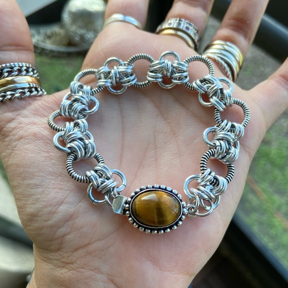 Maille tiger eye bracelet . Handmade maille chain & genuine tiger eye gem clasp - Picture 12 of 16